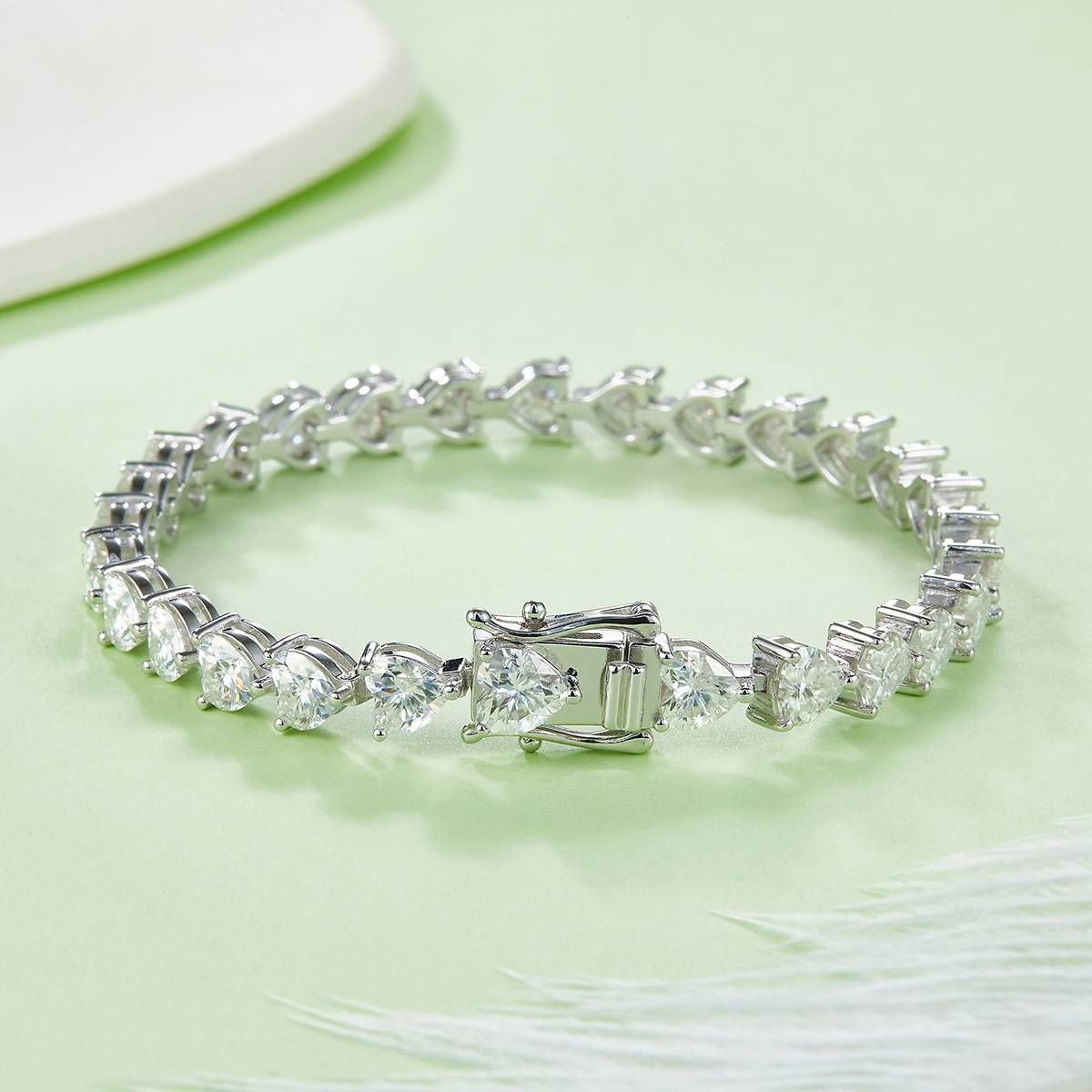 心形拼石网球链S925银镀白金手链莫桑钻0.5CT/粒DVVS